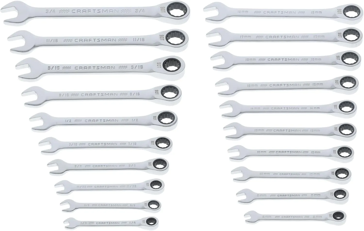 CRAFTSMAN 20 Piece Ratcheting Combination Wrench Set, SAE/Metric (CMMT87220)