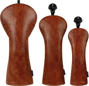 Craftsman Golf Premium Leather Brown Blade Mallet Putter Cover Driver Fairway Wood Headcover Cover Magnetic Closure