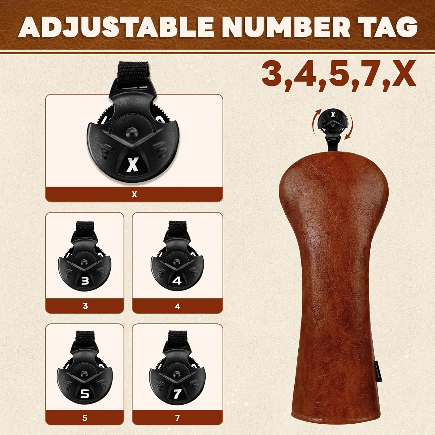 Craftsman Golf Premium Leather Brown Blade Mallet Putter Cover Driver Fairway Wood Headcover Cover Magnetic Closure