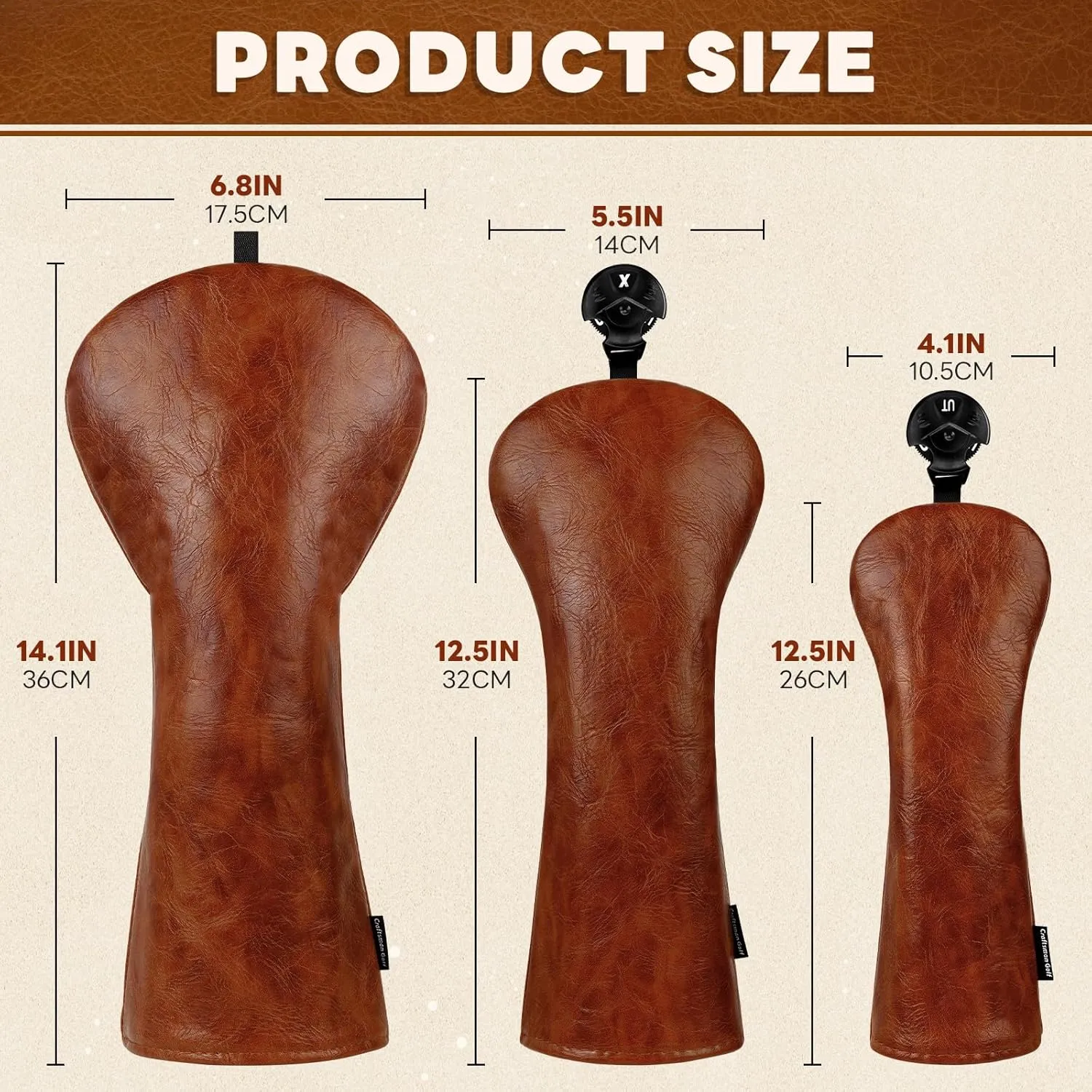 Craftsman Golf Premium Leather Brown Blade Mallet Putter Cover Driver Fairway Wood Headcover Cover Magnetic Closure