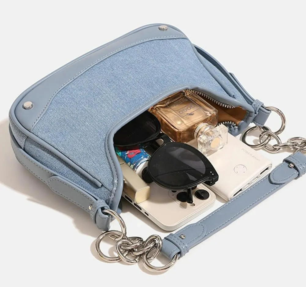 Crescent Shoulder Bags for Women Y2k Hobo Under Arm Purse Fashion Rivet Chain Evening Party Handbags