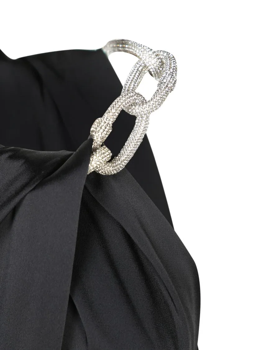 Crystal-Embellished Black Dress With Flowing Silhouette