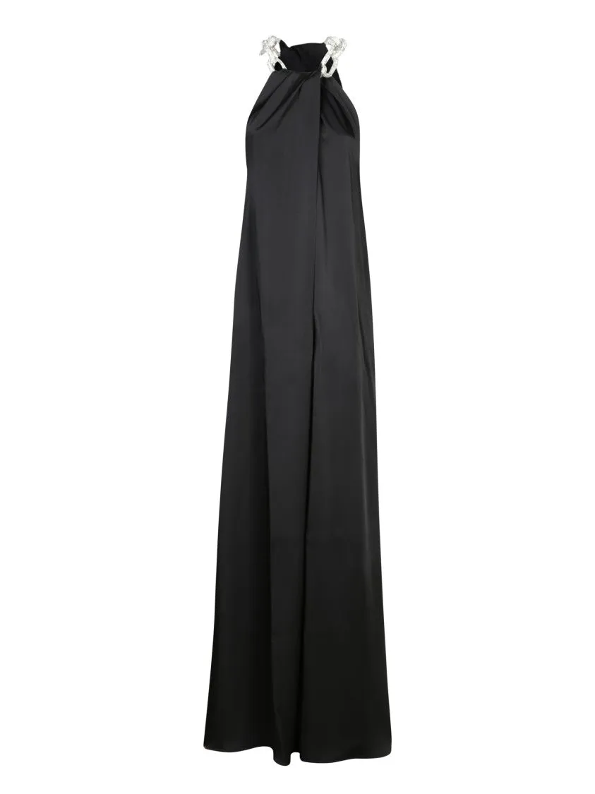 Crystal-Embellished Black Dress With Flowing Silhouette
