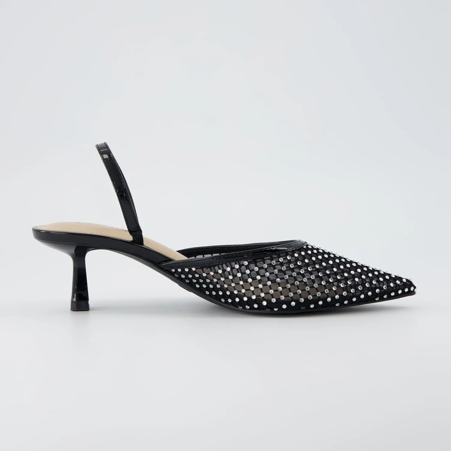 CUSHIONAIRE Women's Affair Rhinestone Mesh Kitten Heel Slingback Pumps  Memory Foam, Wide Widths Available