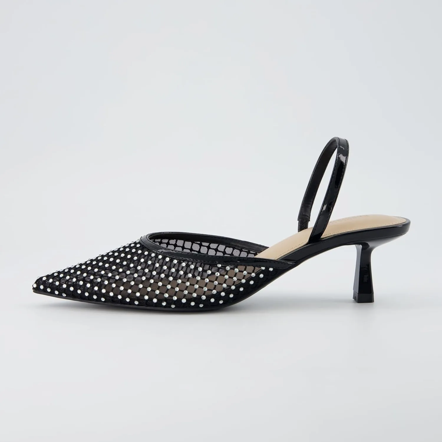 CUSHIONAIRE Women's Affair Rhinestone Mesh Kitten Heel Slingback Pumps  Memory Foam, Wide Widths Available