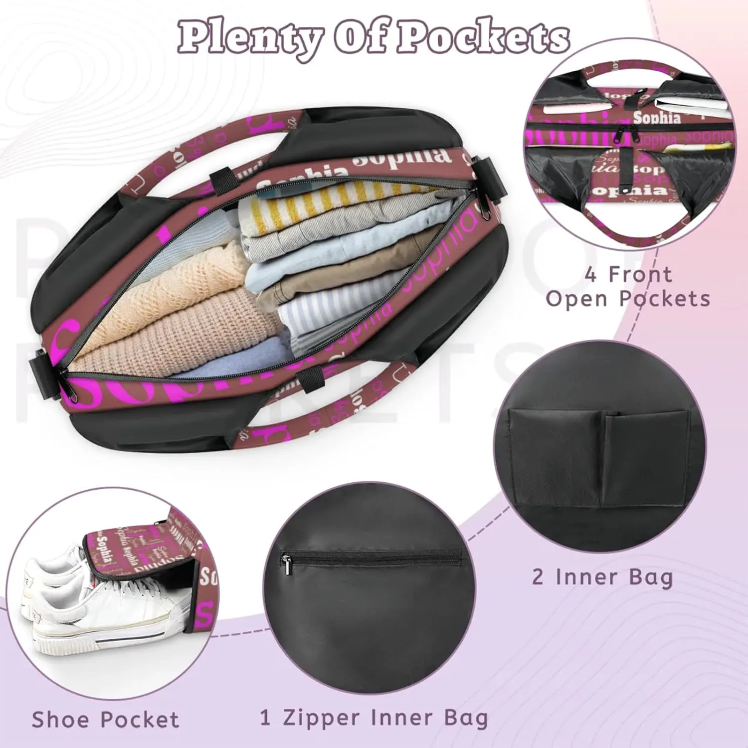 Custom Name Women Sports Gym Travel Bag with Shoes Compartment Personalized Yoga Mat Tote Bag for Pilates