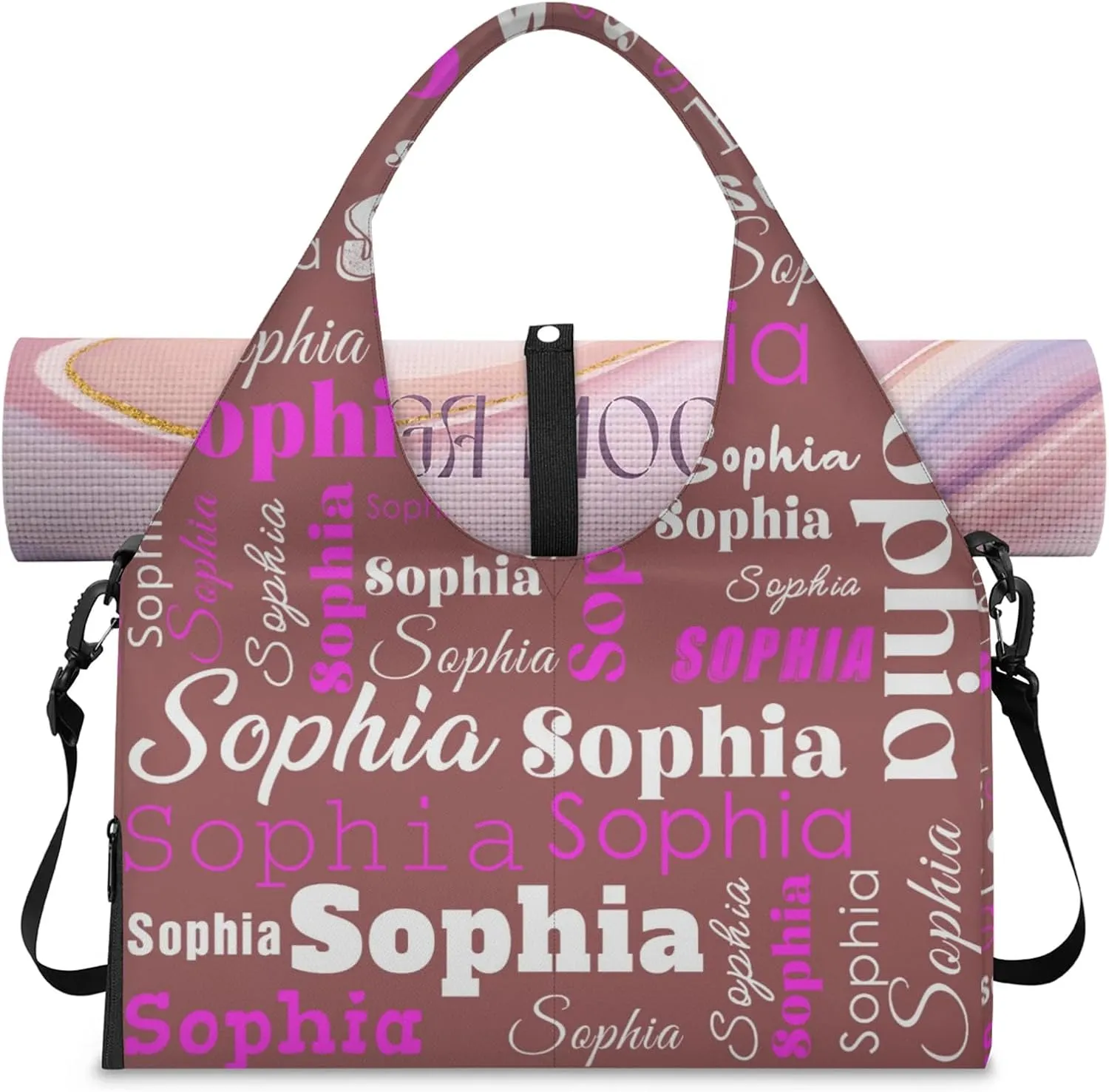 Custom Name Women Sports Gym Travel Bag with Shoes Compartment Personalized Yoga Mat Tote Bag for Pilates