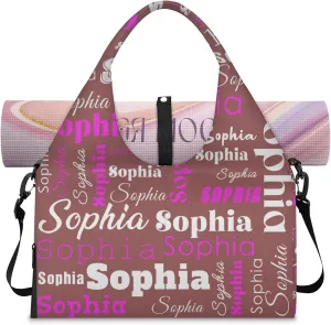 Custom Name Women Sports Gym Travel Bag with Shoes Compartment Personalized Yoga Mat Tote Bag for Pilates