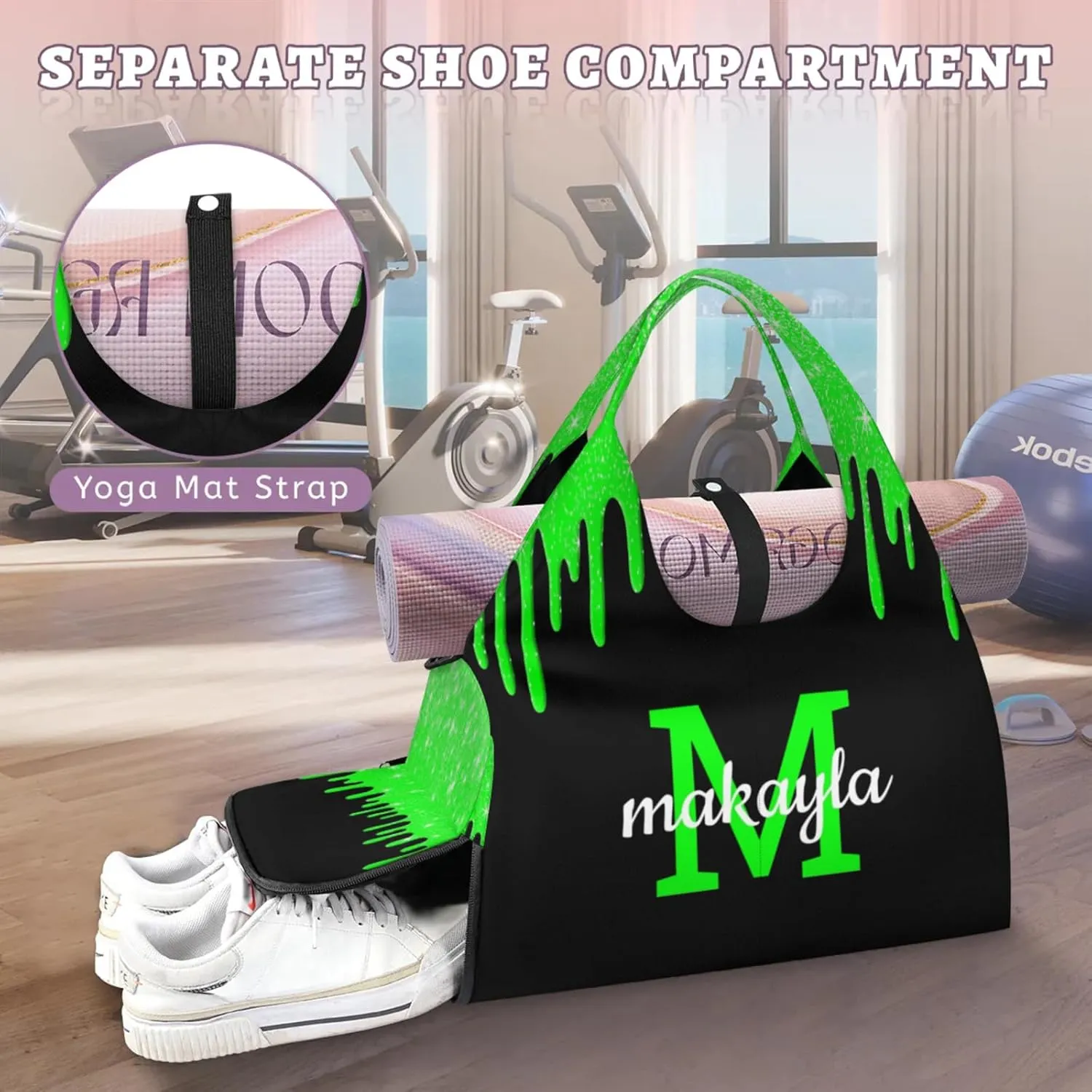 Custom Name Yoga Mat Bag for Women Personalized Sports Gym Duffle Shoulder Bags for Travel Pilates