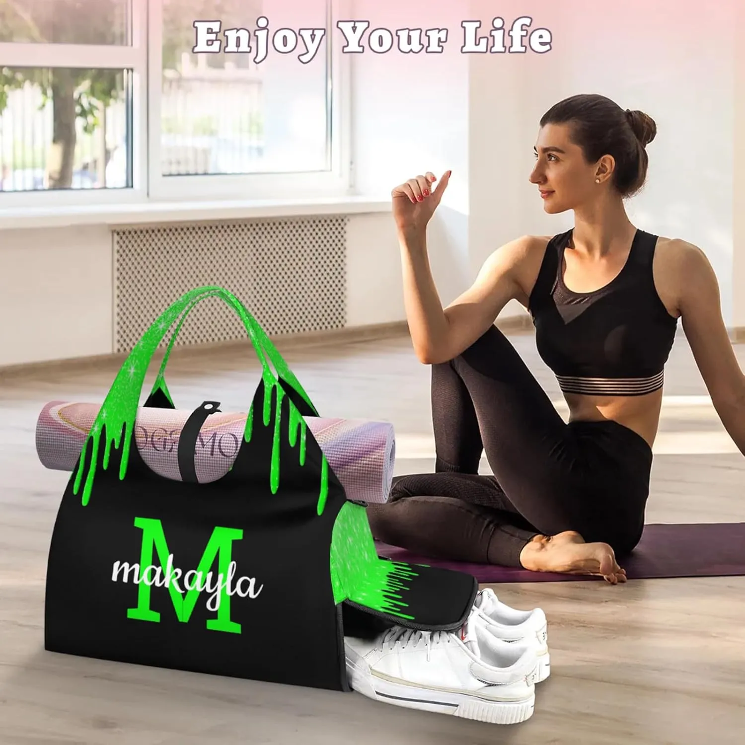 Custom Name Yoga Mat Bag for Women Personalized Sports Gym Duffle Shoulder Bags for Travel Pilates
