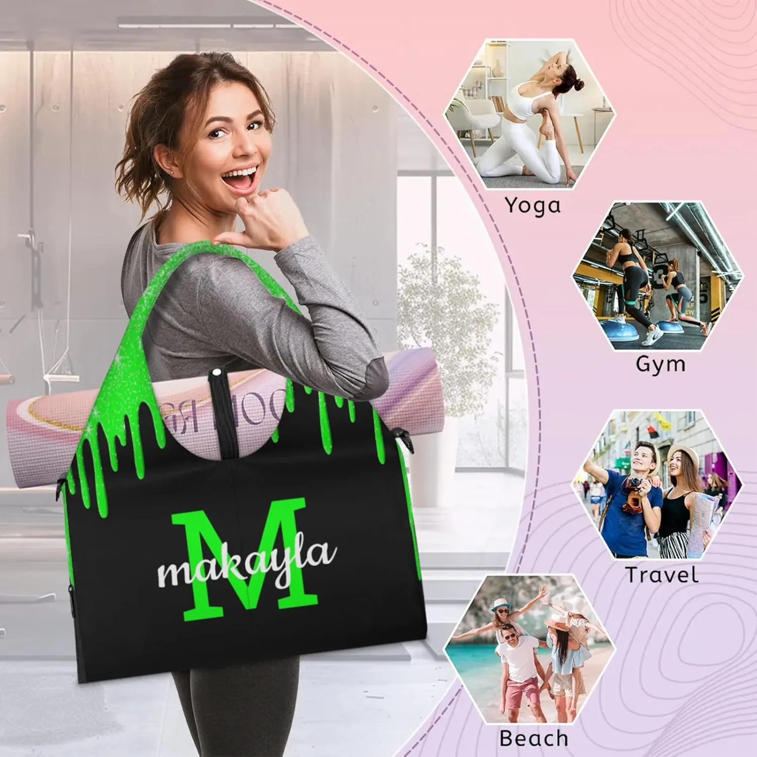 Custom Name Yoga Mat Bag for Women Personalized Sports Gym Duffle Shoulder Bags for Travel Pilates