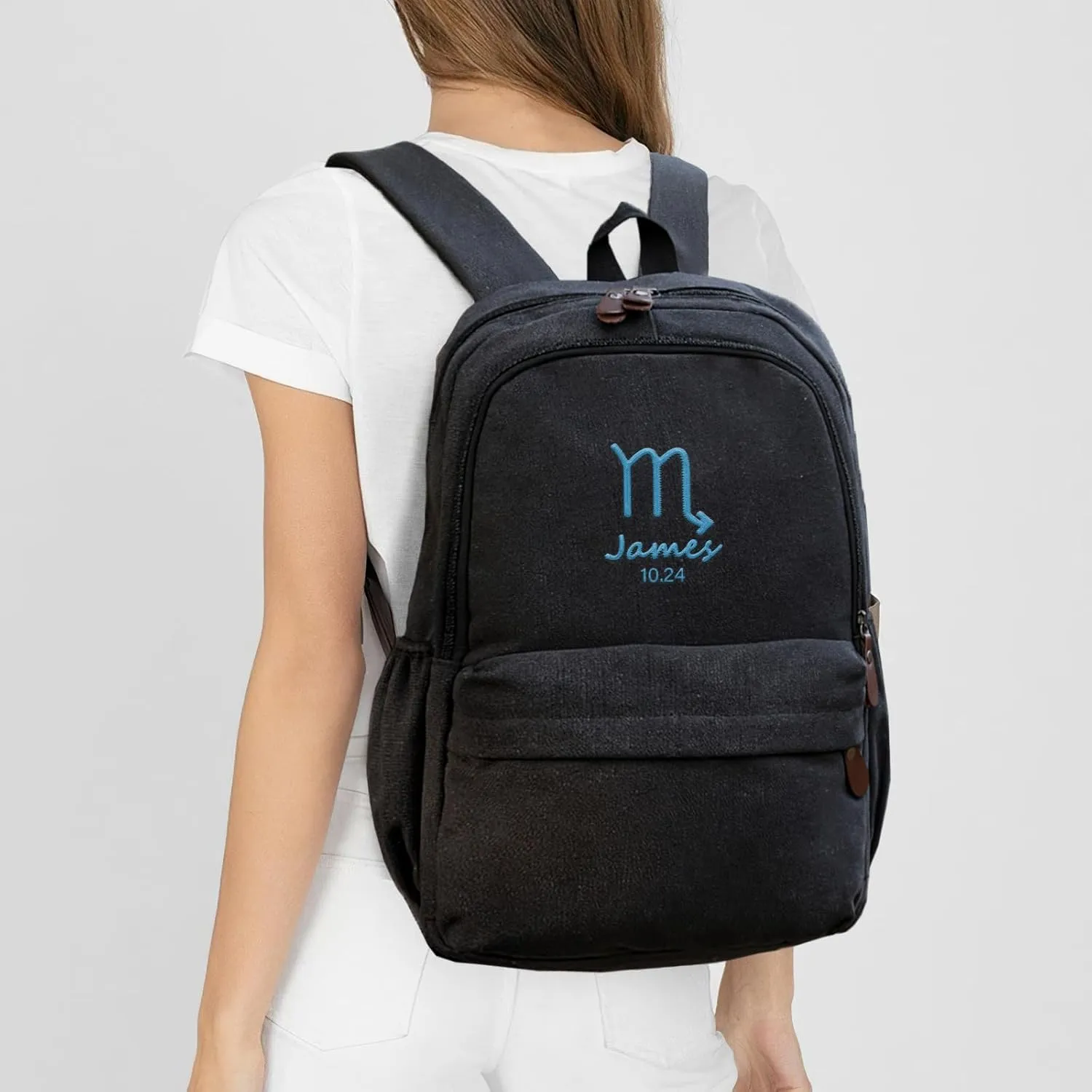 Custom School Backpack for Girls boys, Personalized Embroidered Zodiac Signs Pattern with Name, Customized Waterproof Casual Backpacks, Suitable for Kids Student Bookbag