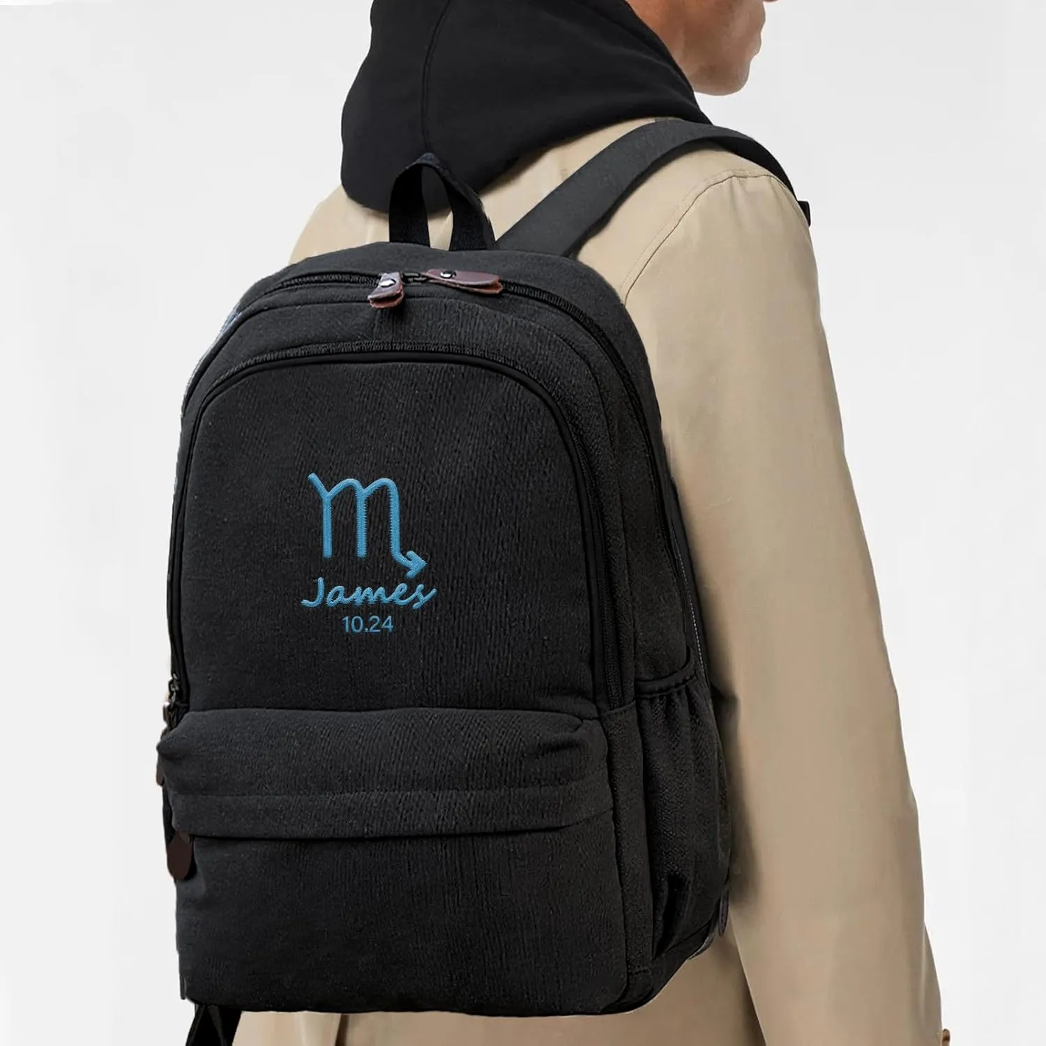 Custom School Backpack for Girls boys, Personalized Embroidered Zodiac Signs Pattern with Name, Customized Waterproof Casual Backpacks, Suitable for Kids Student Bookbag