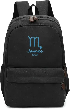 Custom School Backpack for Girls boys, Personalized Embroidered Zodiac Signs Pattern with Name, Customized Waterproof Casual Backpacks, Suitable for Kids Student Bookbag