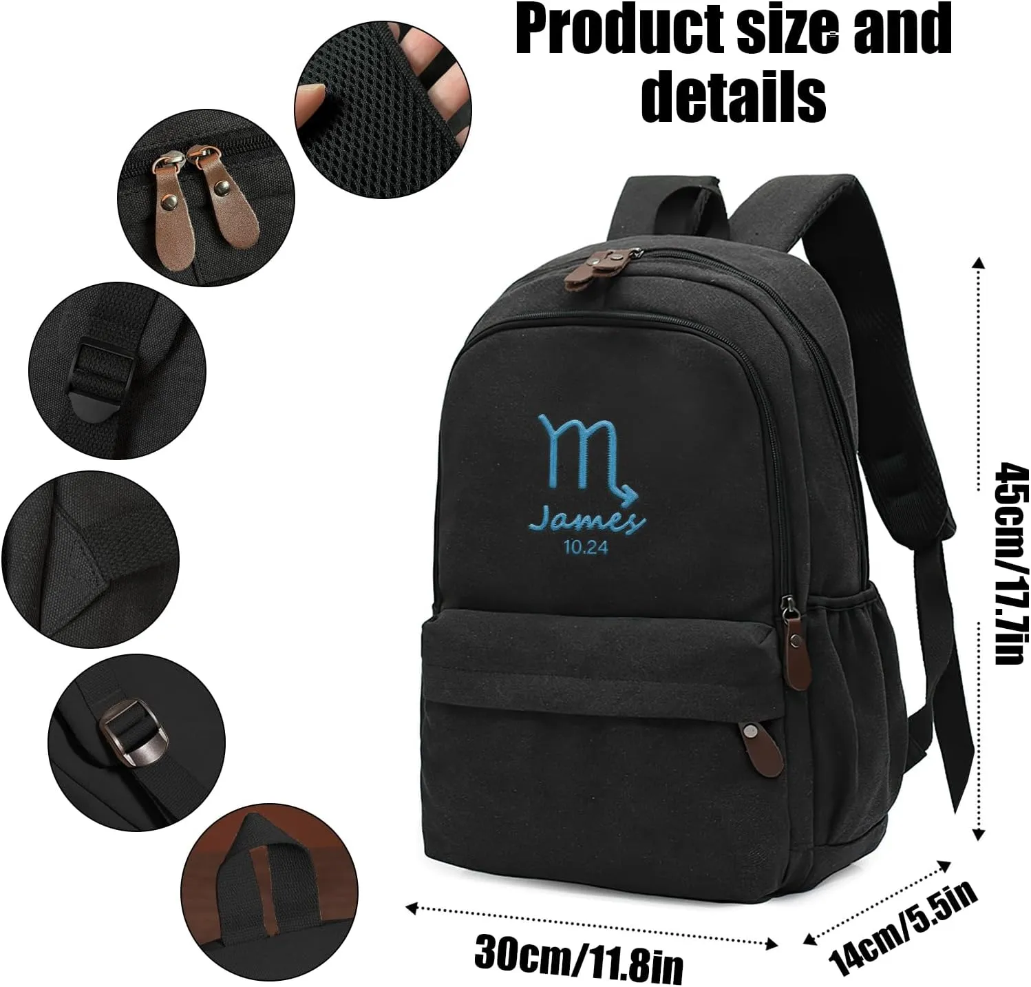 Custom School Backpack for Girls boys, Personalized Embroidered Zodiac Signs Pattern with Name, Customized Waterproof Casual Backpacks, Suitable for Kids Student Bookbag