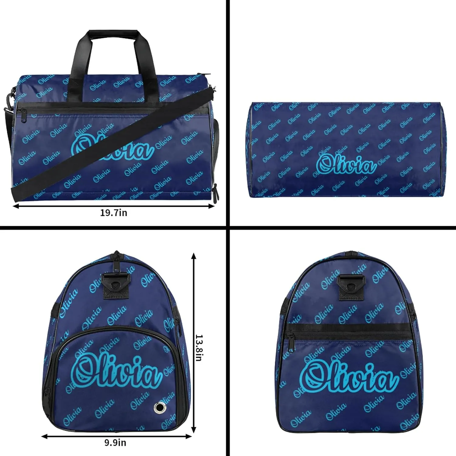 Custom Sport Duffel Bags with Shoe Compartment Personalized Name Travel Overnight Bag Waterproof Dance Bag Lightweight Carry-On Tote for Women Men, Dark Blue