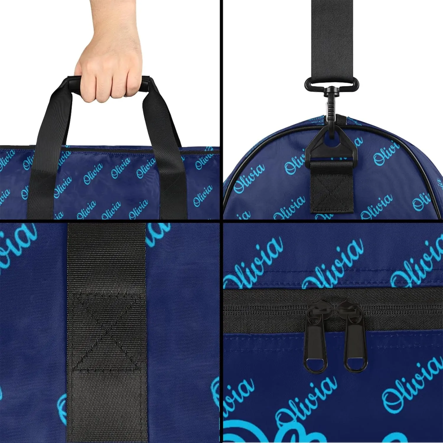 Custom Sport Duffel Bags with Shoe Compartment Personalized Name Travel Overnight Bag Waterproof Dance Bag Lightweight Carry-On Tote for Women Men, Dark Blue