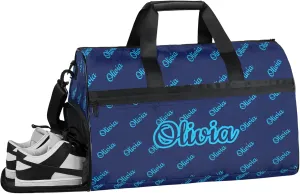 Custom Sport Duffel Bags with Shoe Compartment Personalized Name Travel Overnight Bag Waterproof Dance Bag Lightweight Carry-On Tote for Women Men, Dark Blue