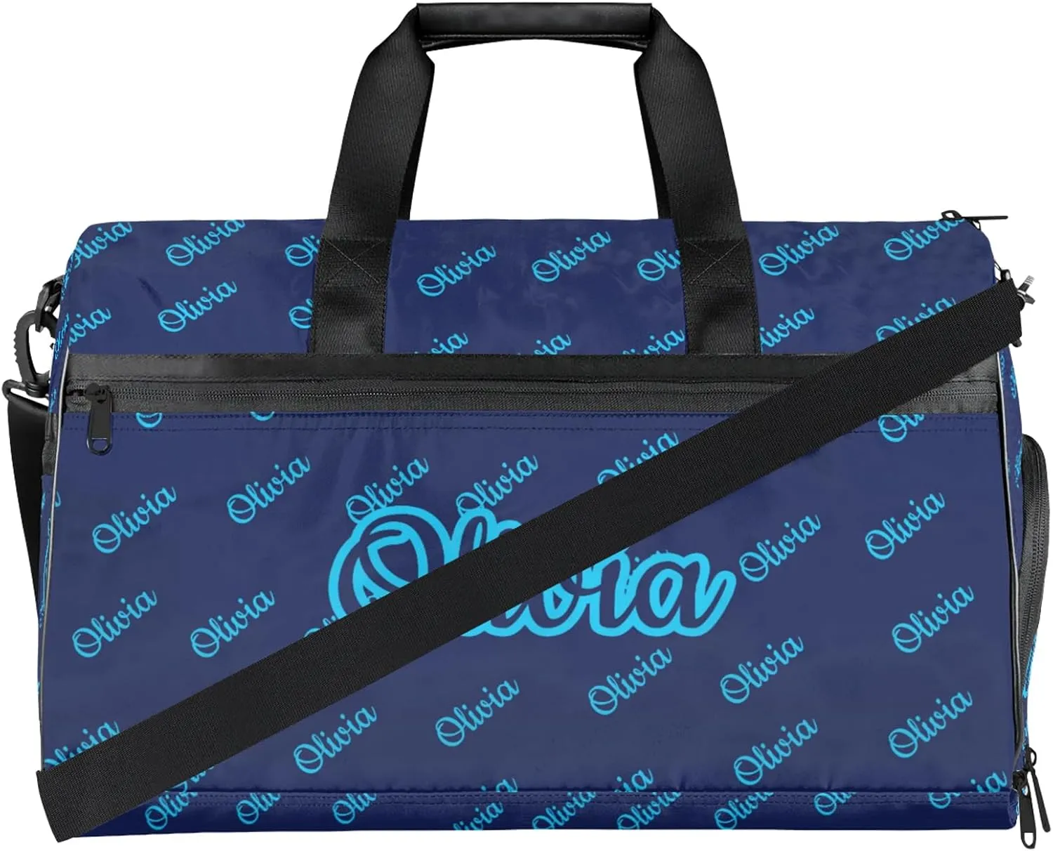 Custom Sport Duffel Bags with Shoe Compartment Personalized Name Travel Overnight Bag Waterproof Dance Bag Lightweight Carry-On Tote for Women Men, Dark Blue
