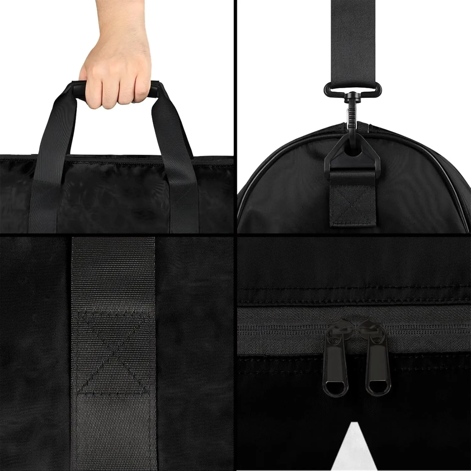 Custom Sports Duffel Bag with Shoe Compartment Personalized Name Dance Gym Bag for Women Overnight Weekender Travel Duffel Bags, Pure Black
