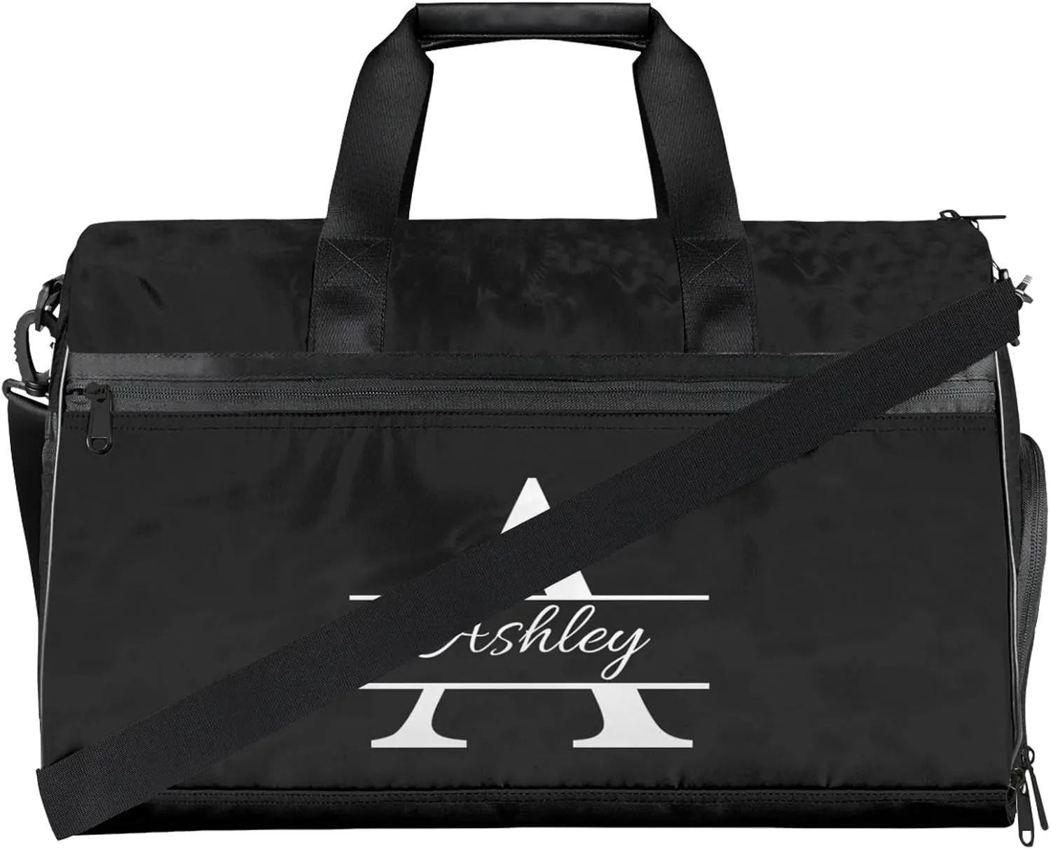 Custom Sports Duffel Bag with Shoe Compartment Personalized Name Dance Gym Bag for Women Overnight Weekender Travel Duffel Bags, Pure Black