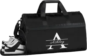 Custom Sports Duffel Bag with Shoe Compartment Personalized Name Dance Gym Bag for Women Overnight Weekender Travel Duffel Bags, Pure Black