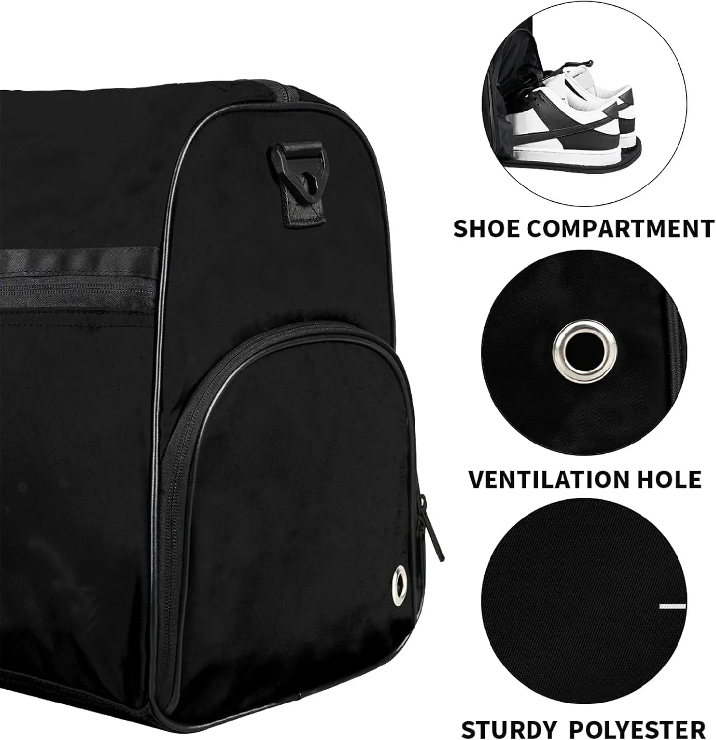 Custom Sports Duffel Bag with Shoe Compartment Personalized Name Dance Gym Bag for Women Overnight Weekender Travel Duffel Bags, Pure Black