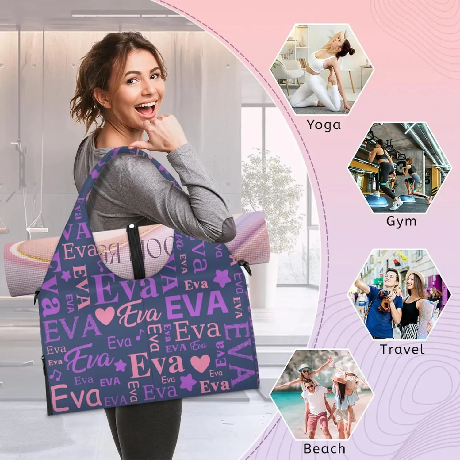 Custom Women Dance Ballet Duffle Bag Personalized Name Yoga Mat Sport Gym Bags