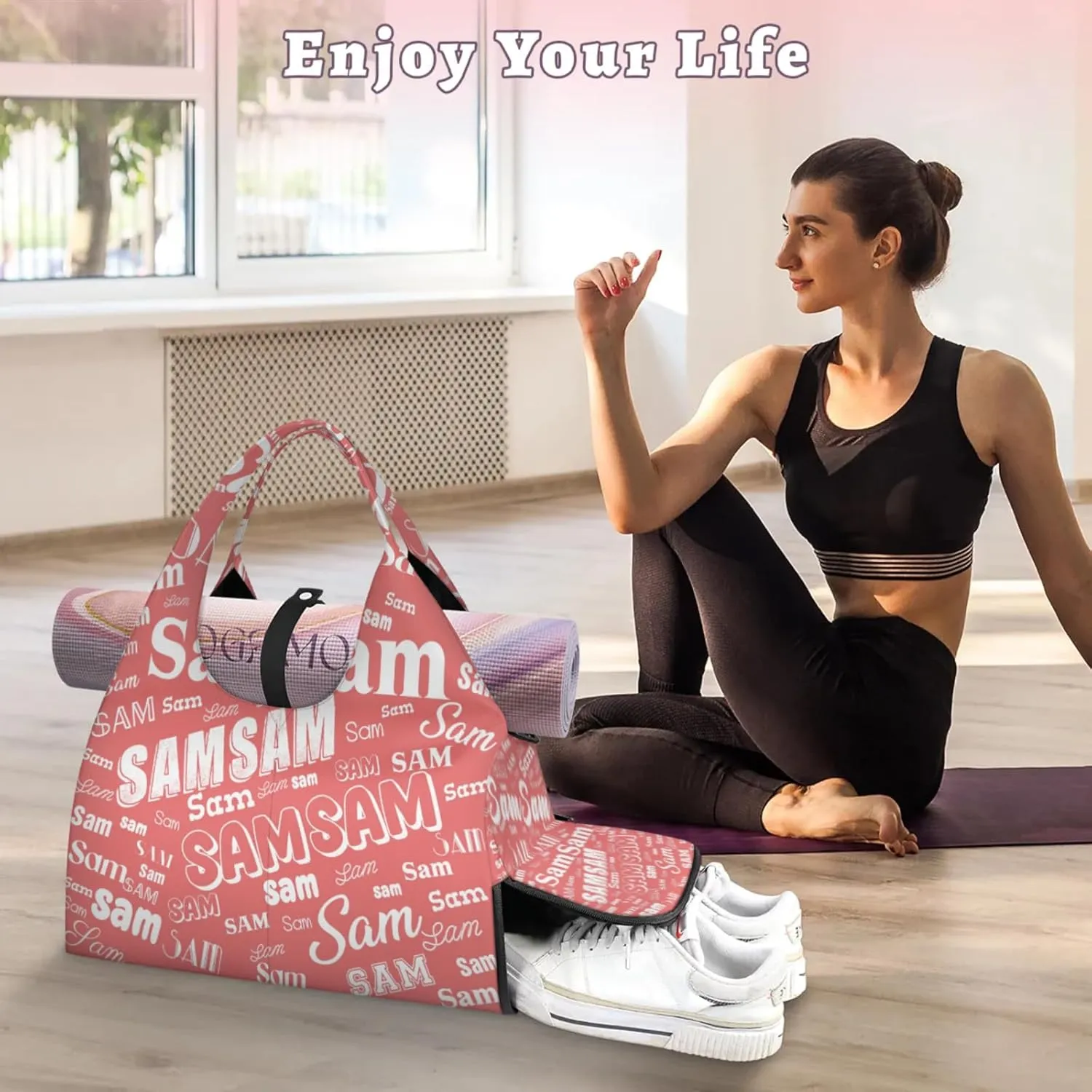 Custom Yoga Mat Bag for Women Personalized Name Dance Duffle Weekender Overnight Bag