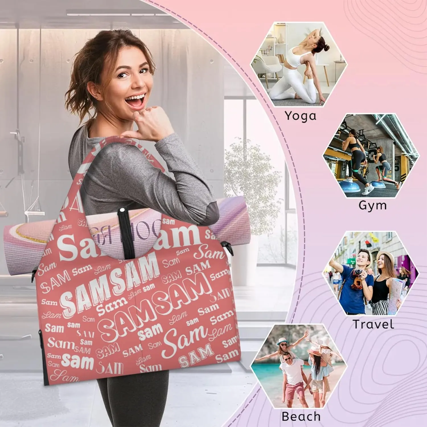 Custom Yoga Mat Bag for Women Personalized Name Dance Duffle Weekender Overnight Bag