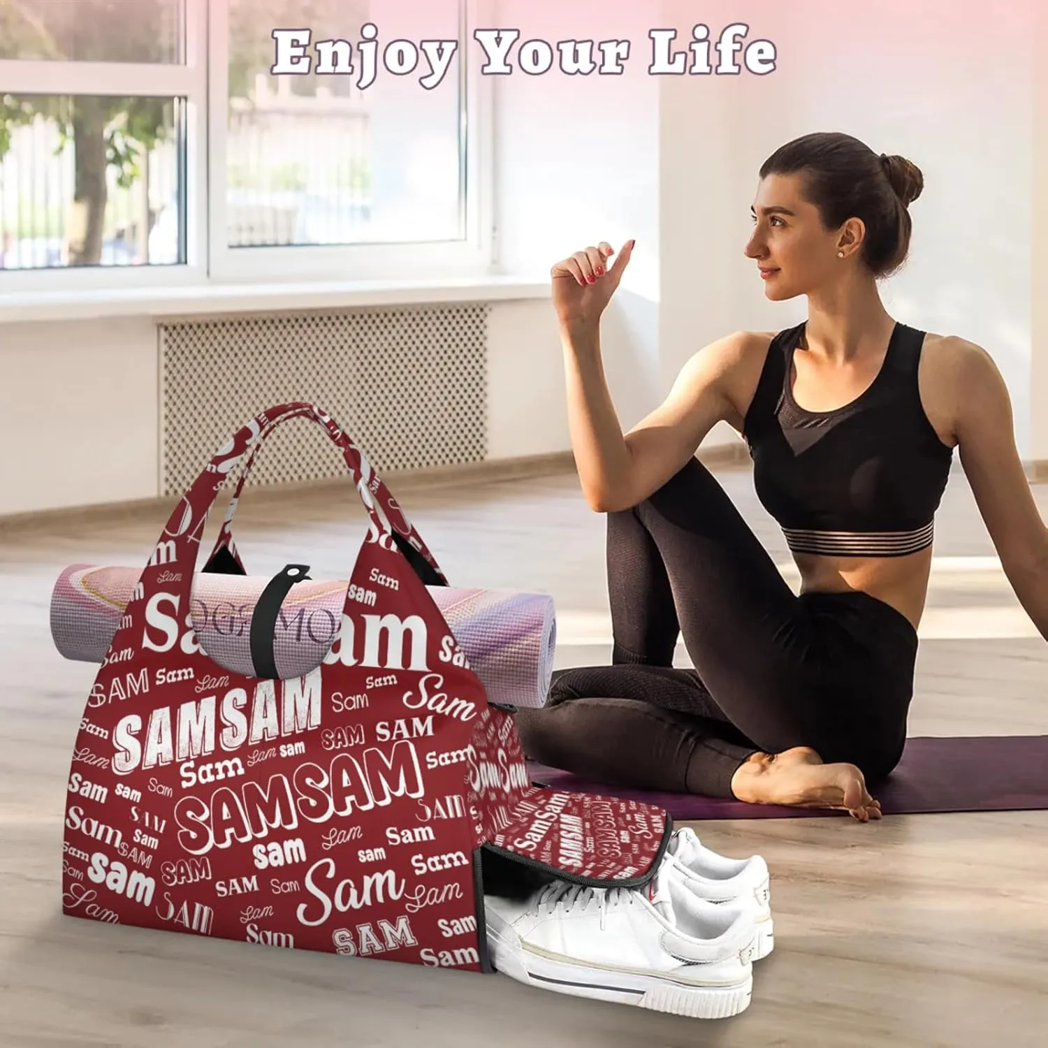 Custom Yoga Mat Bag for Women Personalized Name Dance Duffle Weekender Overnight Bag