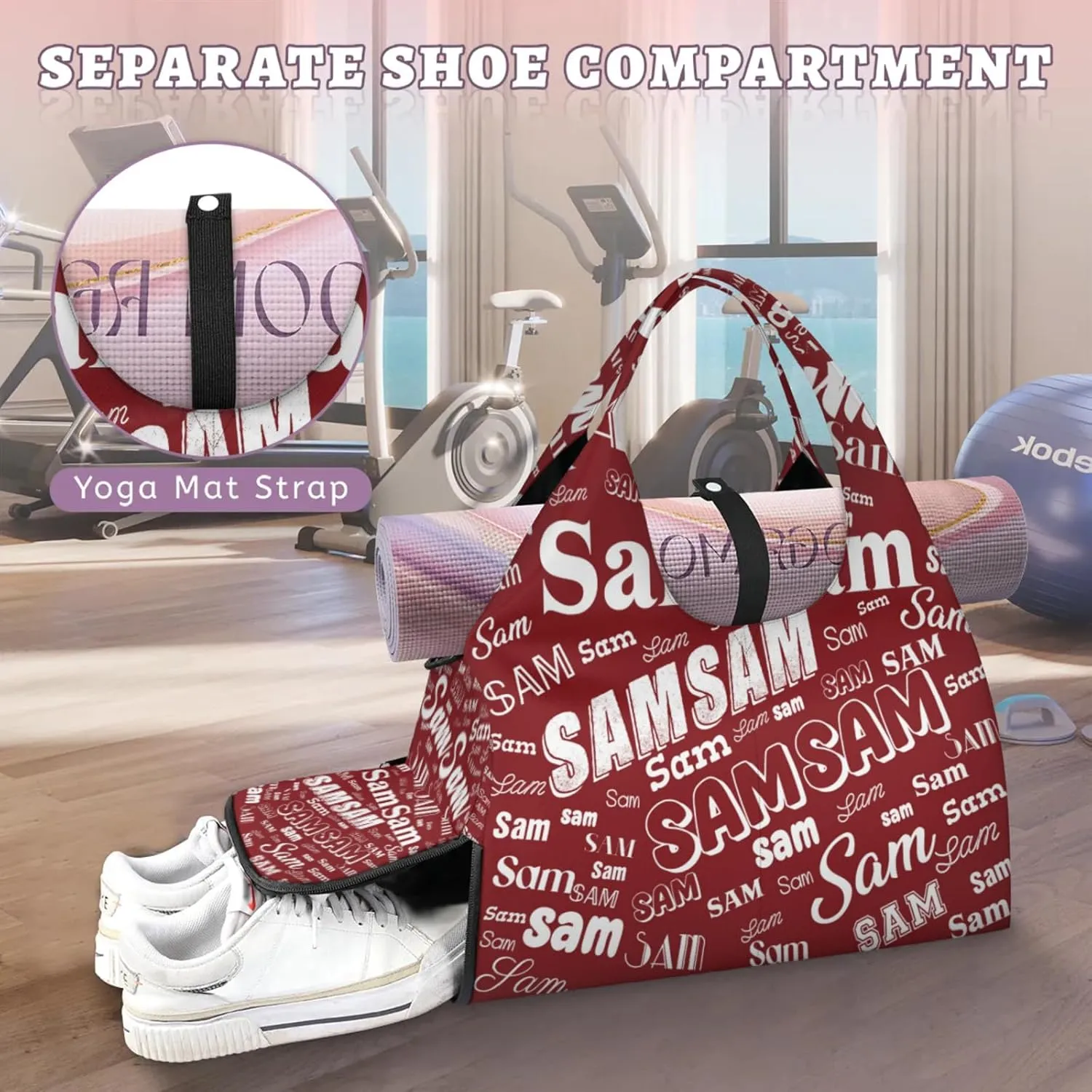 Custom Yoga Mat Bag for Women Personalized Name Dance Duffle Weekender Overnight Bag