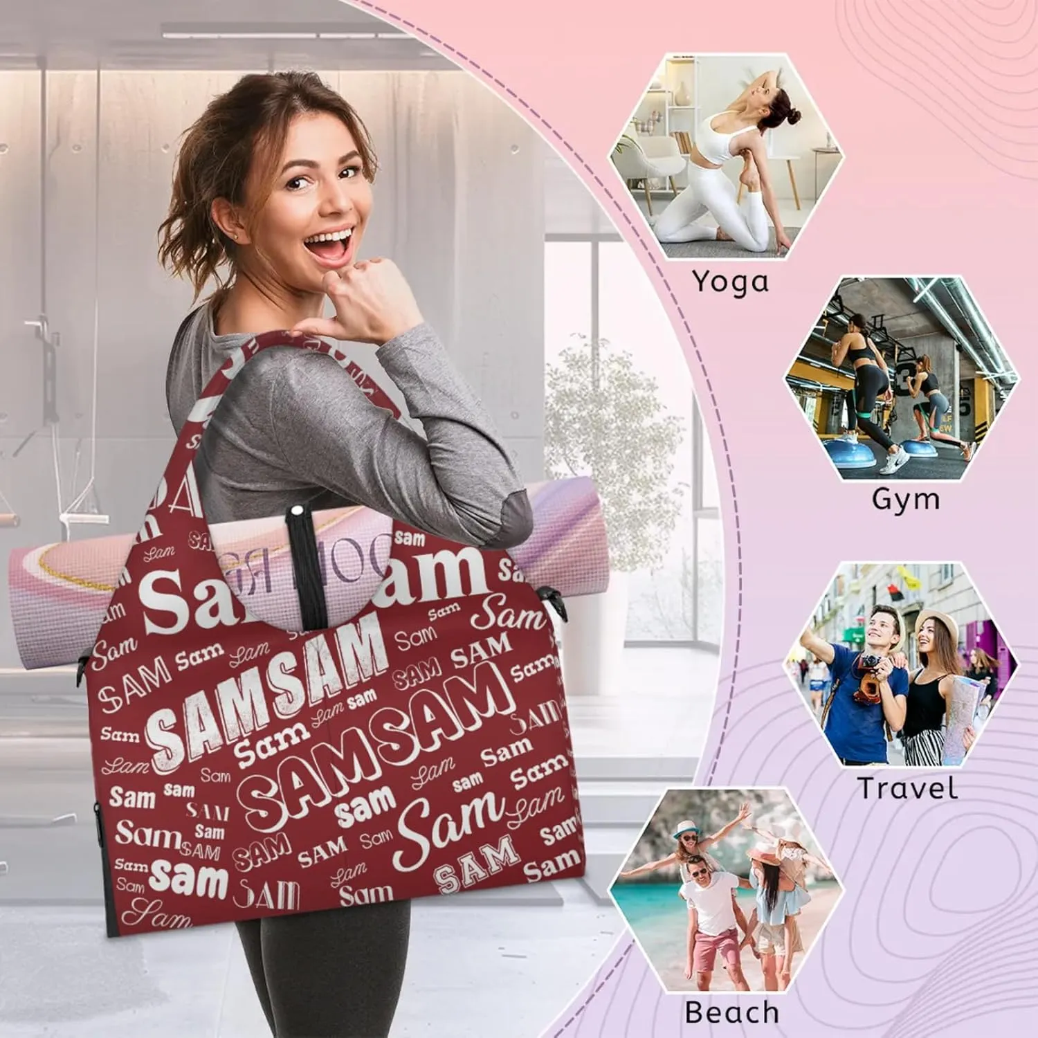 Custom Yoga Mat Bag for Women Personalized Name Dance Duffle Weekender Overnight Bag
