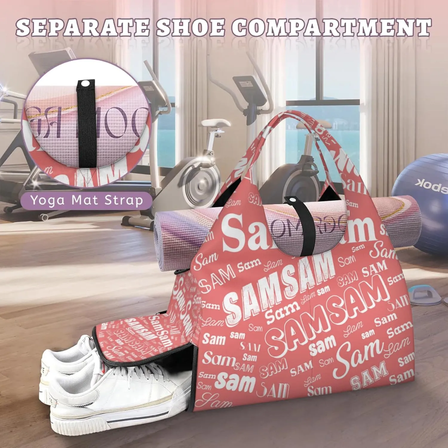 Custom Yoga Mat Bag for Women Personalized Name Dance Duffle Weekender Overnight Bag