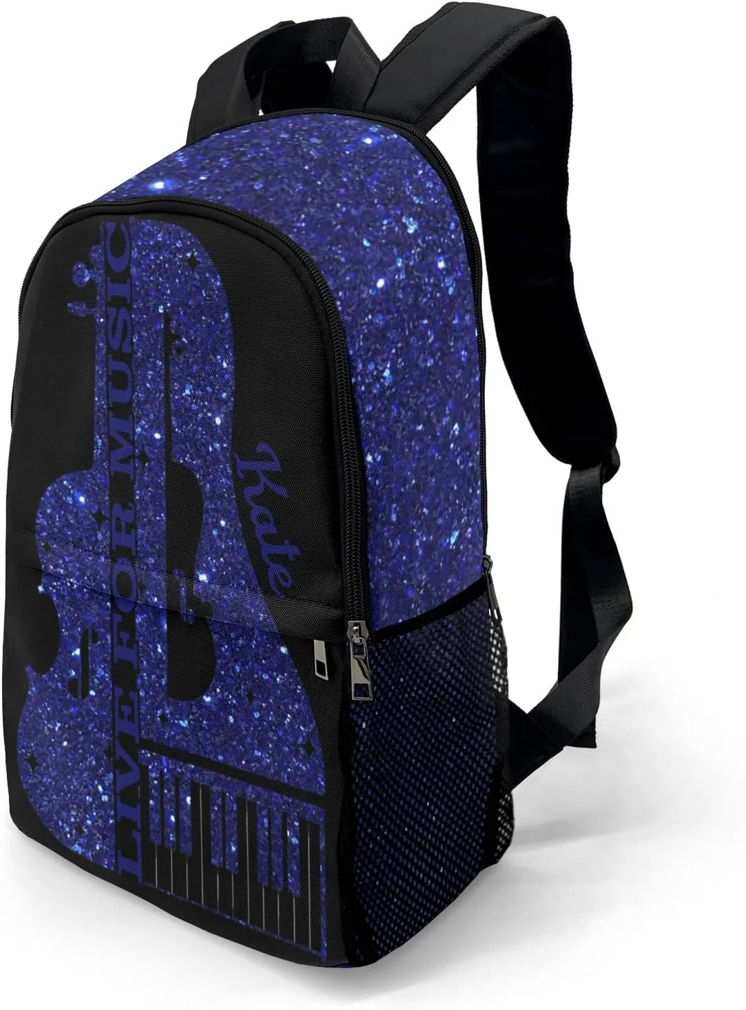Customized Music Piano Backpack Personalized Name Schoolbag Multipurpose Daypack Sport Casual Travel Bags for Teen Adult Navy Bling Print