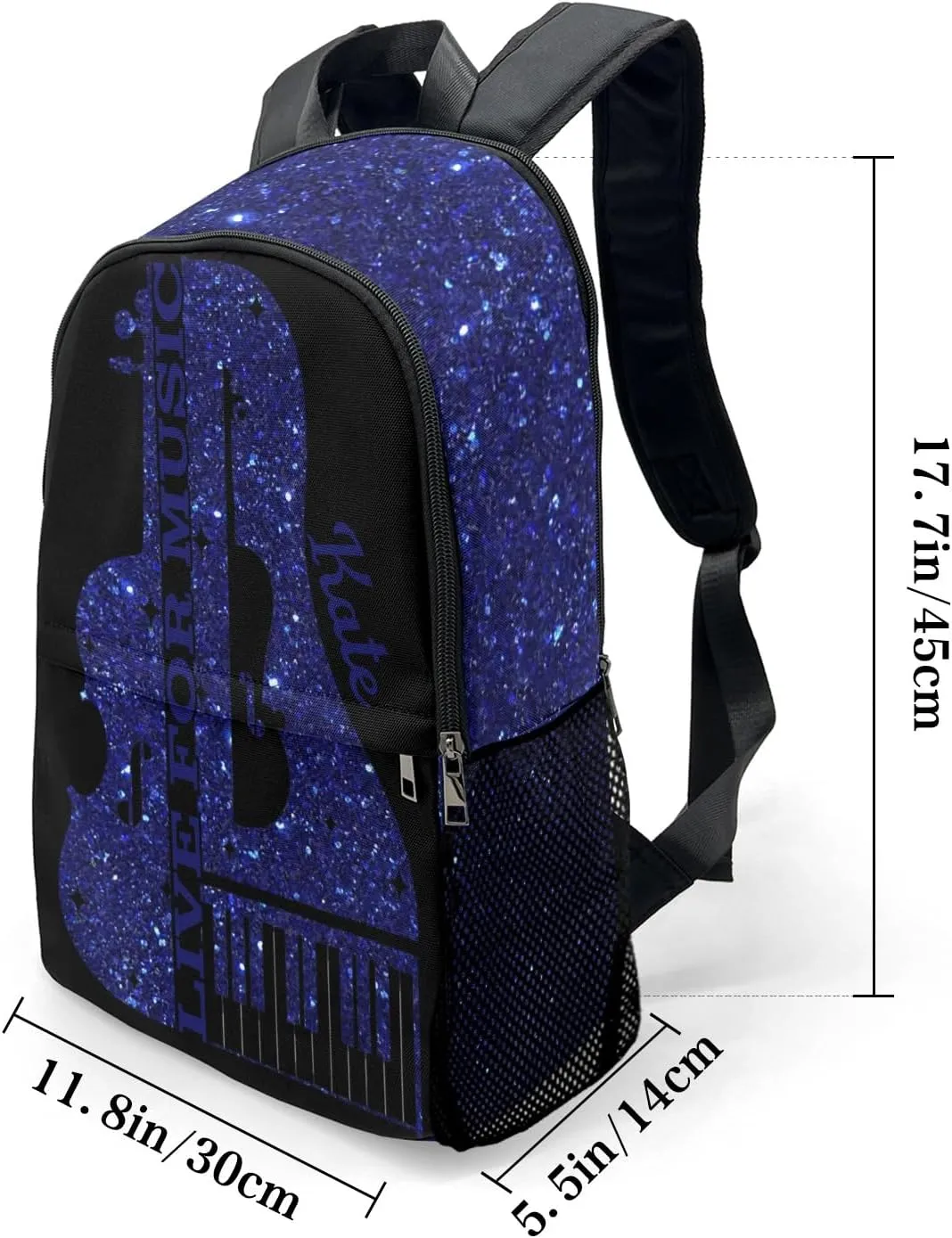 Customized Music Piano Backpack Personalized Name Schoolbag Multipurpose Daypack Sport Casual Travel Bags for Teen Adult Navy Bling Print