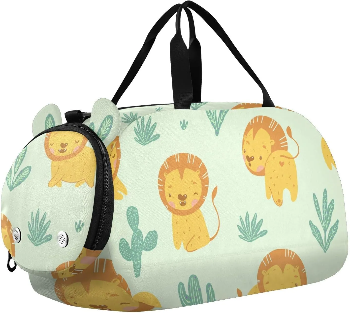 Cute Baby Lion Pattern Gym Travel Duffel Bag with Shoe Compartment for Boys Girls - Gymnastics Sports Dance Football Travel Bag Teens Weekender Sleepover