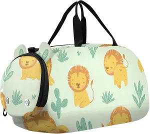 Cute Baby Lion Pattern Gym Travel Duffel Bag with Shoe Compartment for Boys Girls - Gymnastics Sports Dance Football Travel Bag Teens Weekender Sleepover