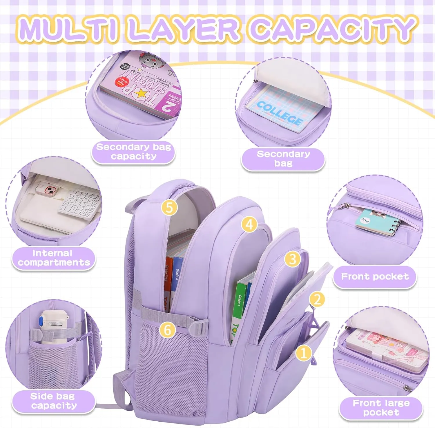 Cute Backpack for School Girls Aesthetic Backpack Women College Bookbag Large Students Laptop Bag Travel Casual Daypack