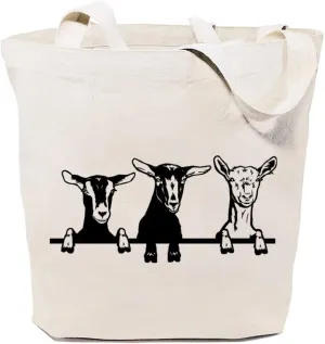 Cute Goats Canvas Tote Bag for Women Aesthetic Farm Animal Graphic Reusable Grocery Shoulder Shopping Bags Girls Gift