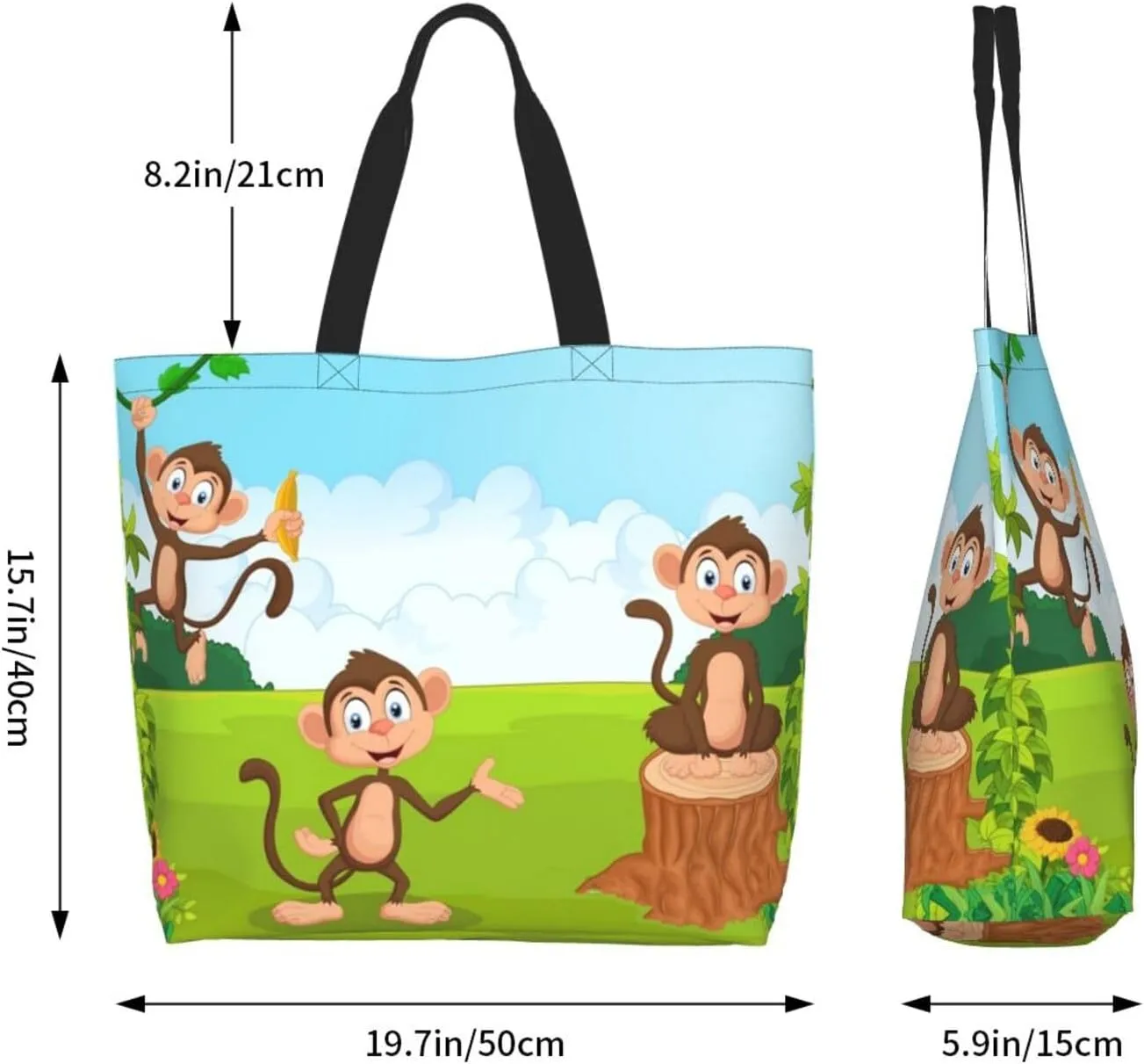 Cute Monkey Grocery Bag Monkey Shoulder Bag Handbag Shopping Cute Grocery Bags Tote Bag Animal Bag