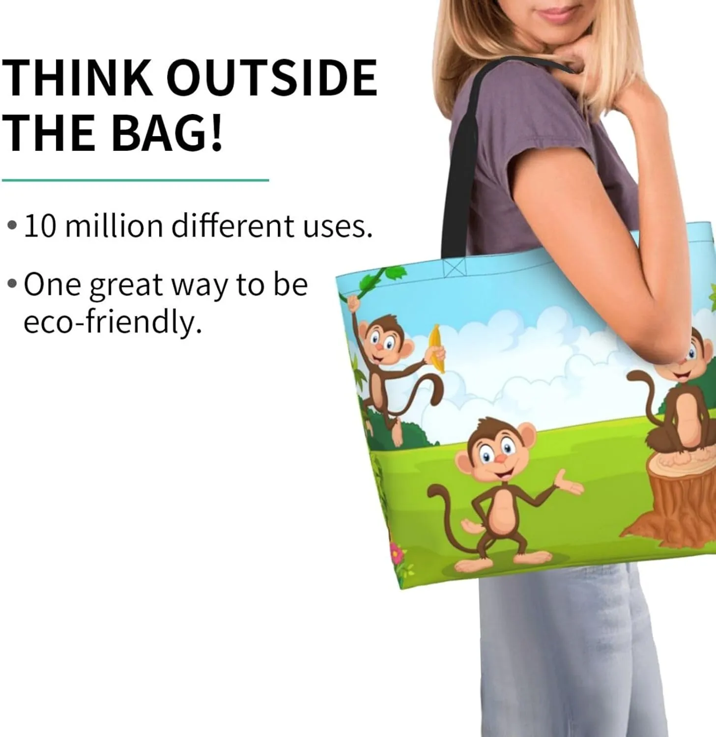 Cute Monkey Grocery Bag Monkey Shoulder Bag Handbag Shopping Cute Grocery Bags Tote Bag Animal Bag