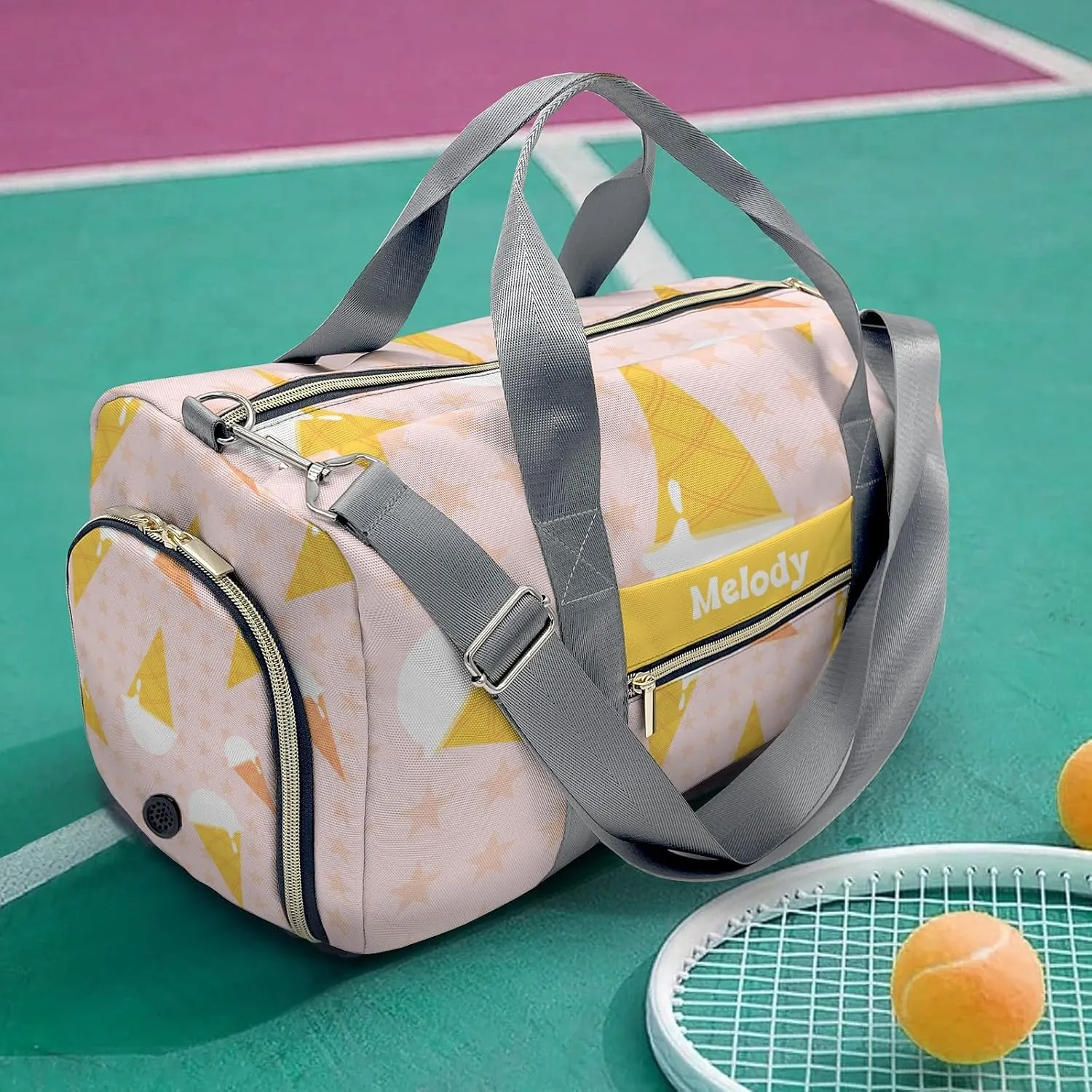 Cute Pink Star ice Personalized Duffel Bag,Custom Travel Gym Bag with Name,Waterproof Sports Overnight Bag with Shoe Compartment & Shoulder Strap