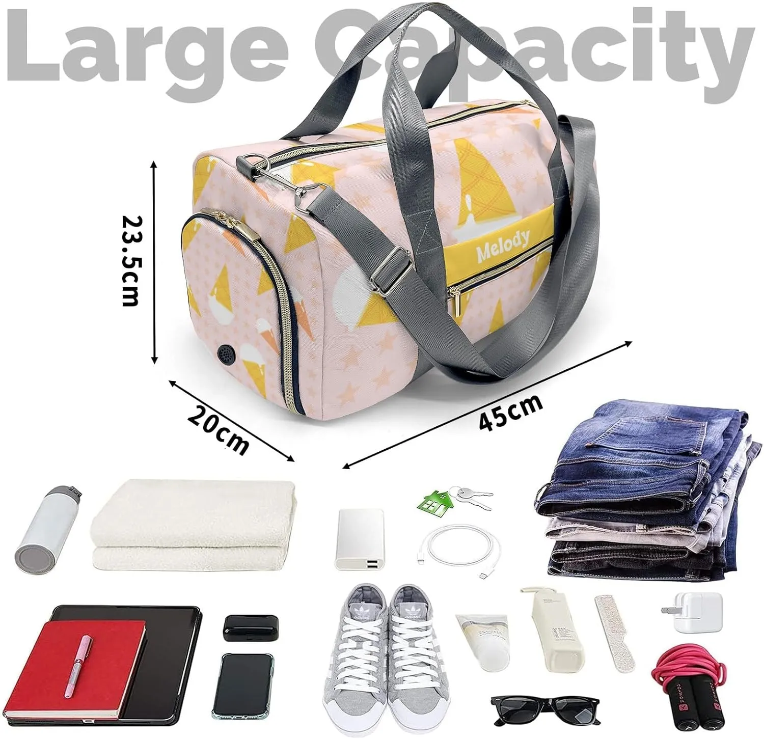 Cute Pink Star ice Personalized Duffel Bag,Custom Travel Gym Bag with Name,Waterproof Sports Overnight Bag with Shoe Compartment & Shoulder Strap