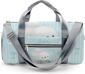 Cute Rabbit Bow Green Personalized Duffel Bag,Custom Travel Gym Bag with Name,Waterproof Sports Overnight Bag with Shoe Compartment & Shoulder Strap