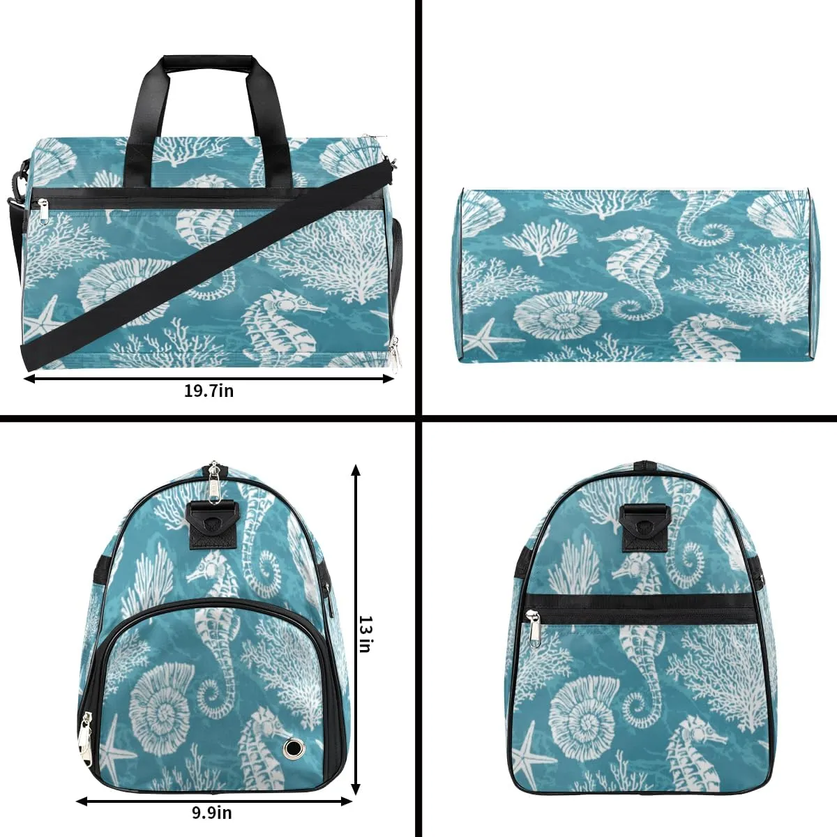 Cute Seahorses Paint Sports Gym Bag for Women Men Travel Duffel Bag with Wet Pocket & Shoes Compartment Waterproof Weekender Overnight Tote Carry on Bag Lightweight