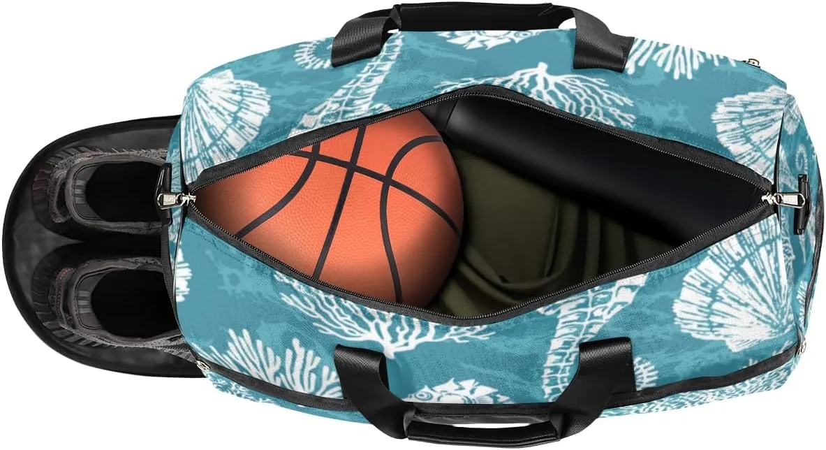 Cute Seahorses Paint Sports Gym Bag for Women Men Travel Duffel Bag with Wet Pocket & Shoes Compartment Waterproof Weekender Overnight Tote Carry on Bag Lightweight