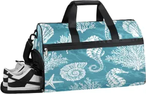 Cute Seahorses Paint Sports Gym Bag for Women Men Travel Duffel Bag with Wet Pocket & Shoes Compartment Waterproof Weekender Overnight Tote Carry on Bag Lightweight