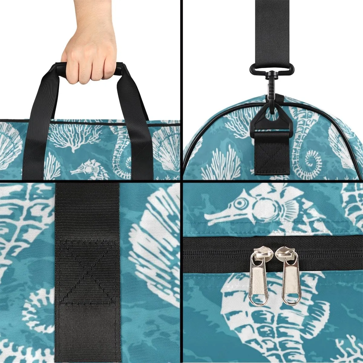 Cute Seahorses Paint Sports Gym Bag for Women Men Travel Duffel Bag with Wet Pocket & Shoes Compartment Waterproof Weekender Overnight Tote Carry on Bag Lightweight