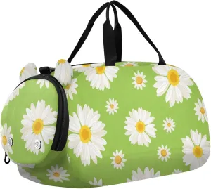 Daisy Flowers on Green Background Gym Travel Duffel Bag with Shoe Compartment for Boys Girls - Gymnastics Sports Dance Football Travel Bag Teens Weekender Sleepover